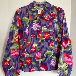 Coldwater Creek Cotton Purple Floral Button-Front Blazer Size Large